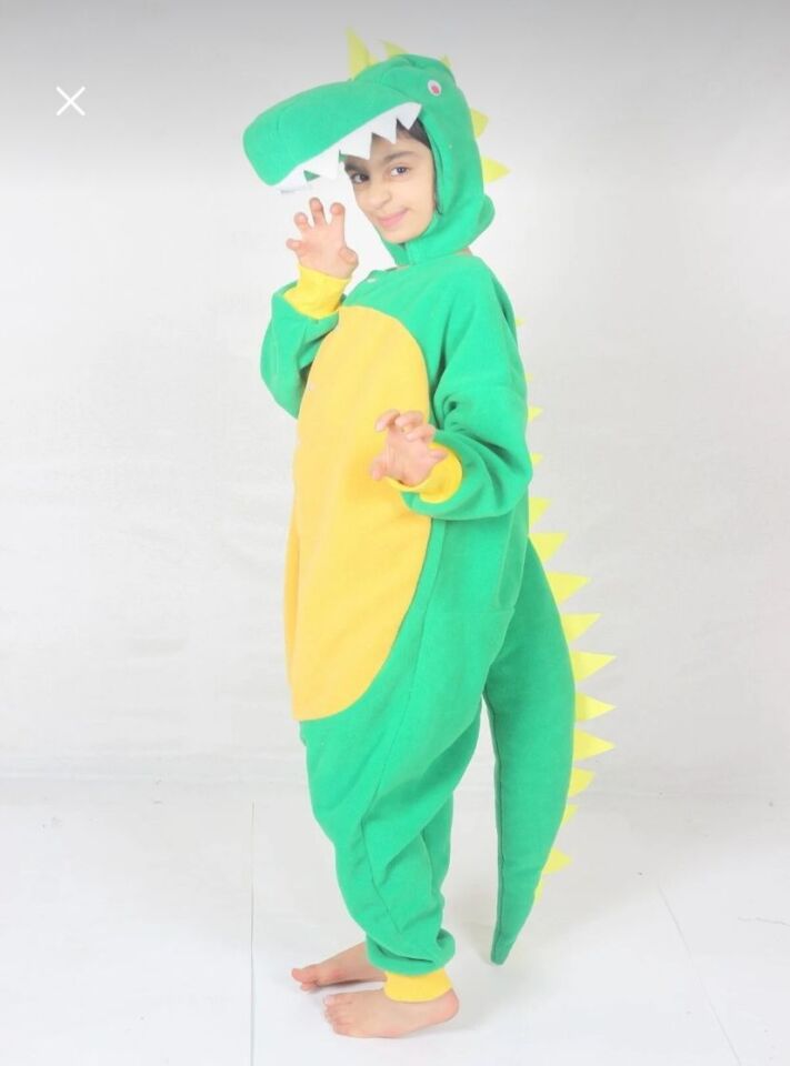 Başlıklı Çocuk Kigurumi Dinozor Kostümü Hayvan Kostümü