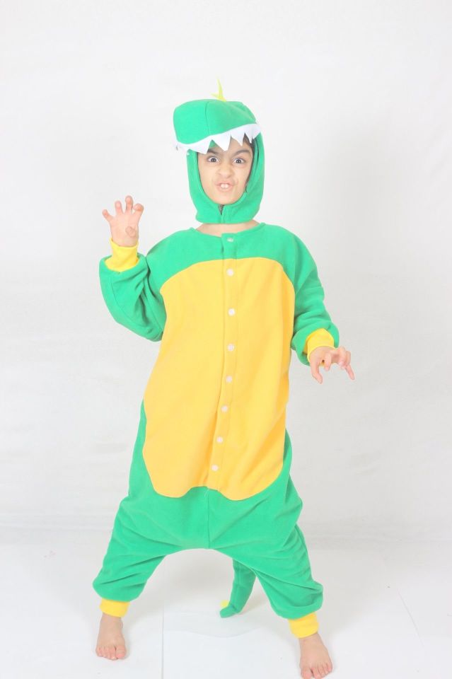 Başlıklı Çocuk Kigurumi Dinozor  Kostümü