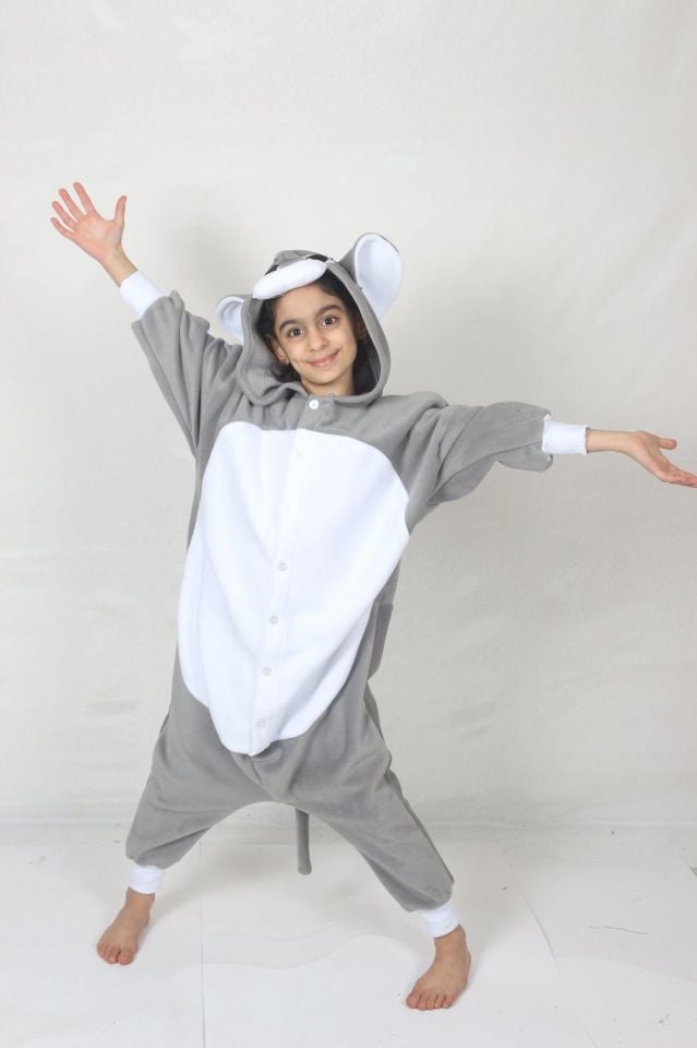 Çocuk Kigurumi Gri Kedi Tom Kostümü