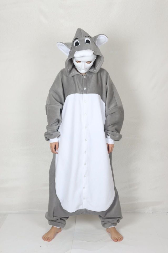 Yetişkin Kigurumi Gri Kedi Tom Kostümü