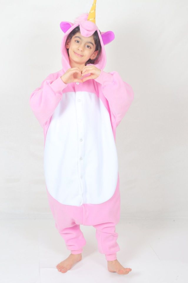 Kız Çocuk Kigurumi Pembe Unicorn Kostümü