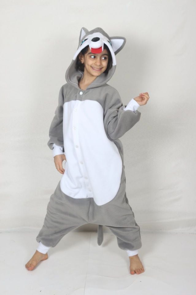 Çocuk Kigurumi Sibirya Kurdu Kostümü